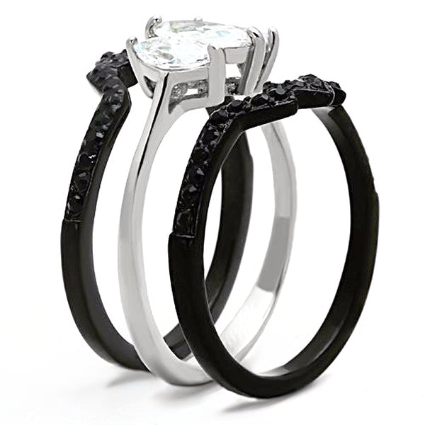 Thin Silver Line Three Marquise Stainless Steel 3 Ring Set