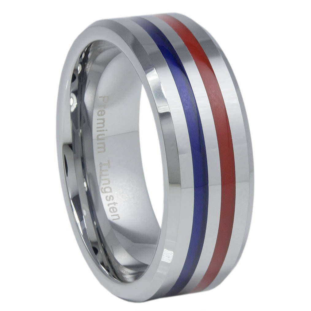 Men's 8mm Tungsten Carbide Ring With Black Red Carbon Fiber Inlay - Comfort Fit - View #10
