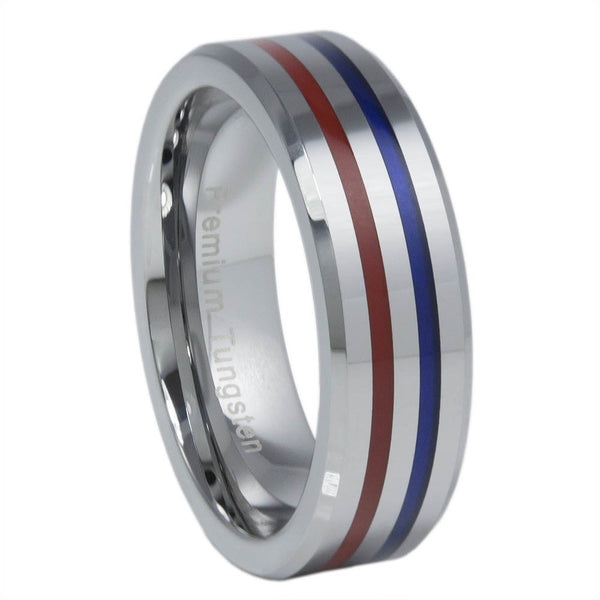 Thin Red Blue Line 6MM Tungsten Carbide Ring Red & Blue Epoxy Inlays