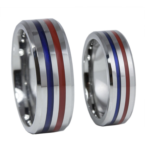 Thin Red Blue Line 6MM Tungsten Carbide Ring Red & Blue Epoxy Inlays