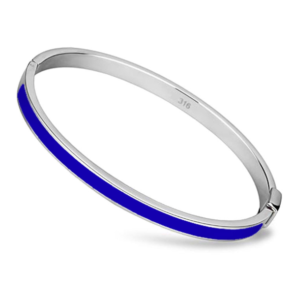 Thin Blue Line Stainless Steel Bangle with Blue Epoxy Stripe