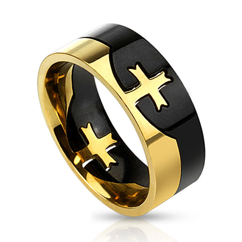 Thin Gold Line Cross Ring Stainless Steel Two Tone Cross Puzzle
