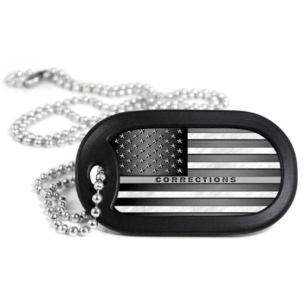 Thin Silver Line American Flag Metal Dog Tag Necklace
