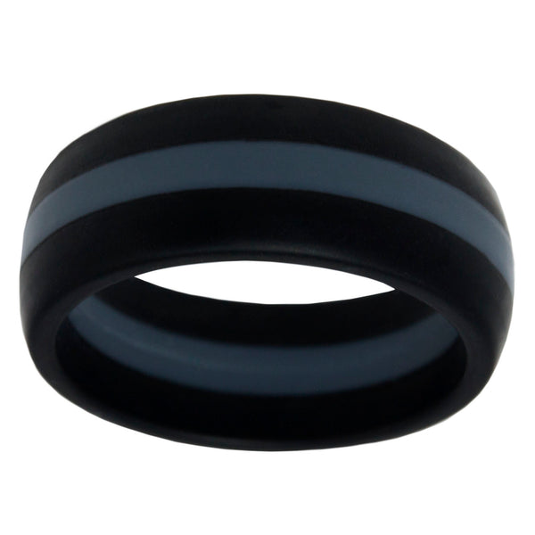 Thin Silver Line Silicone Band Ring 8mm