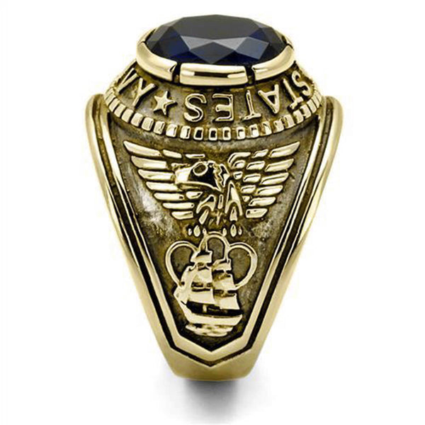 Navy Mens United States Military Ring Dark Blue Stone Gold Stainless Steel