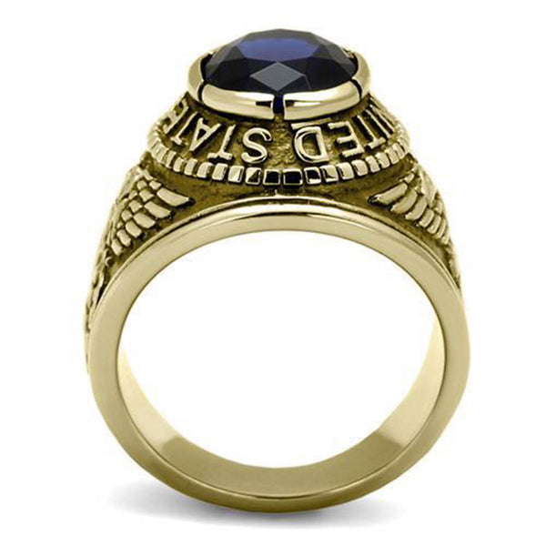 Navy Mens United States Military Ring Dark Blue Stone Gold Stainless Steel