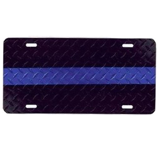 License Plate Thin Blue Line on Black Textured