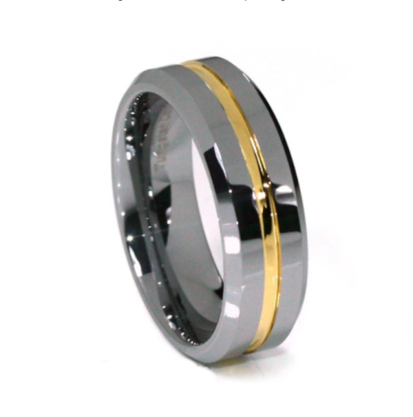 Gold IP Tungsten Carbide Thin Gold Line Dispatch Ring 8MM