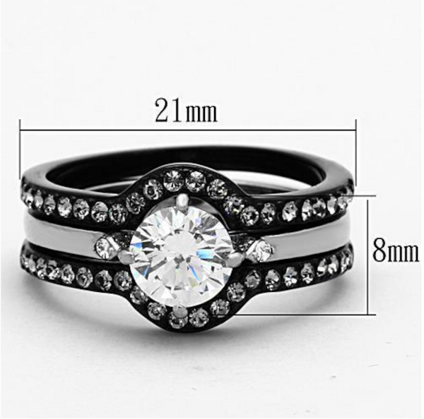 Thin Silver Line Round Cut Stainless Steel 3 Ring Set – Honor Valor