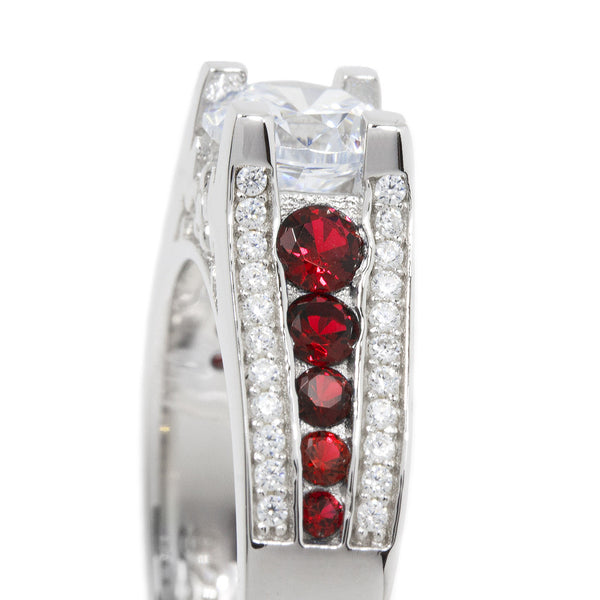 Thin Red Line Engagement Ring Sterling Silver CZ Round Main and Accents