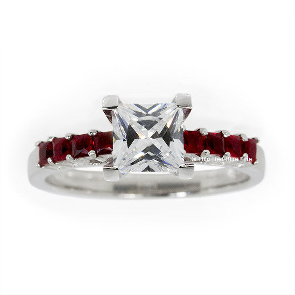 Thin Red Line Princess Cut with Red Accents Engagement Ring