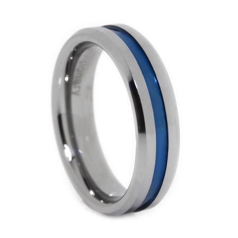 Men's Thin Blue Line Ring - Tungsten Carbide, Size 8, Law Enforcement Support Ring