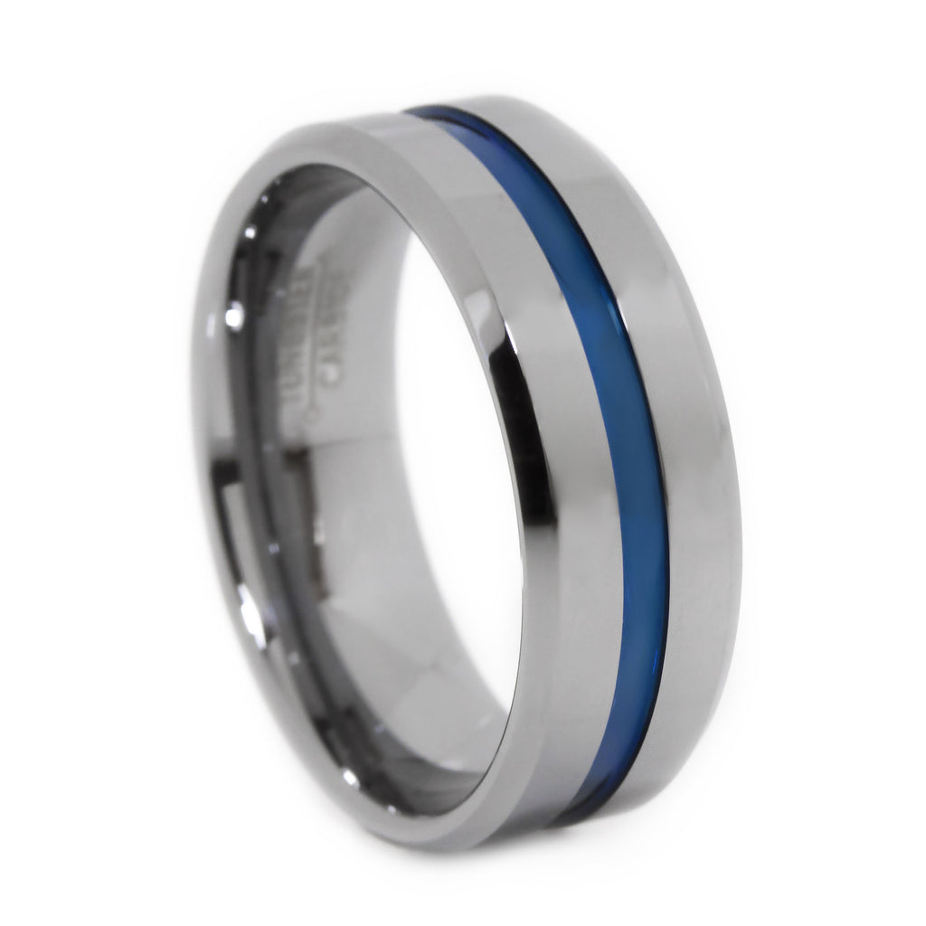 Thin Blue Line Tungsten Rings 8mm