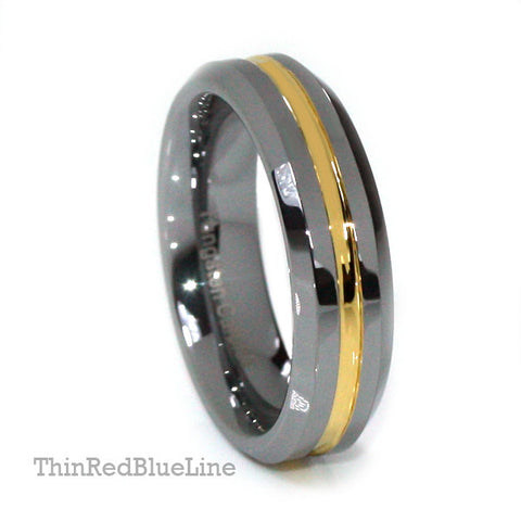 Thin Gold Line Tungsten Ring