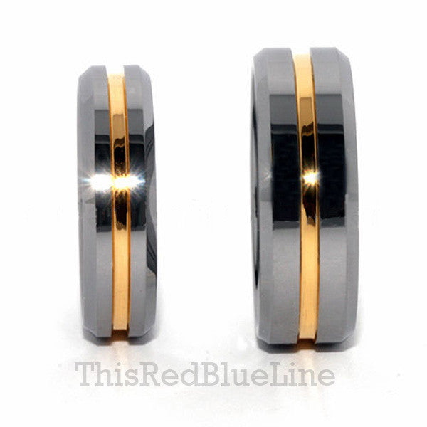 Thin Gold Line Tungsten Rings