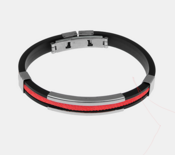 Thin Red Line Black and Red Silicone Rope Bracelet Adjustable Clasp