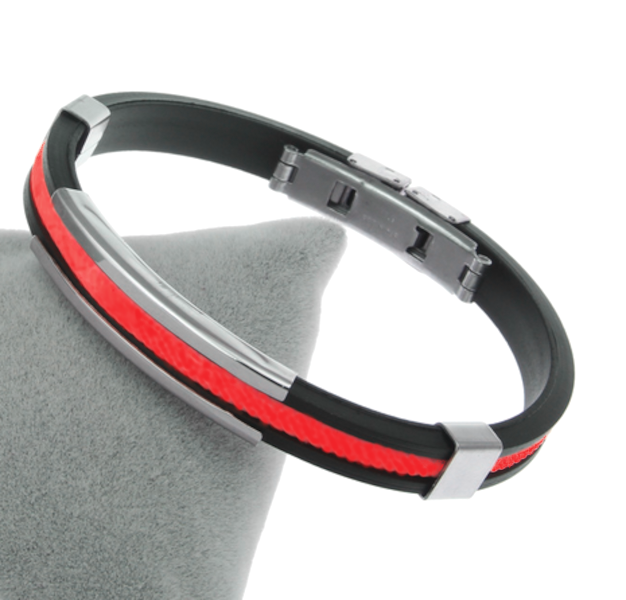 Thin Red Line Black and Red Silicone Rope Bracelet Adjustable Clasp