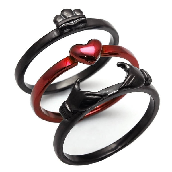 Black Red 3 Piece Claddagh Ring