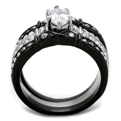 Thin Silver Line Marquise Cut Stainless Steel 3 Ring Set