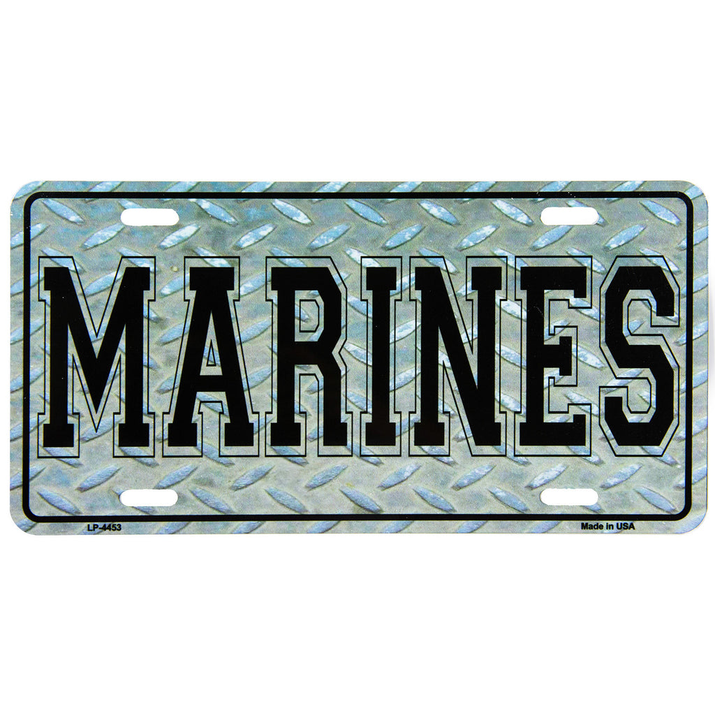 License Plate Black Marines Diamond Plate Texture