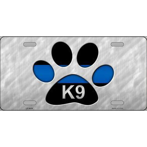 Thin Blue Line K9 Paw Print Metal License Plate