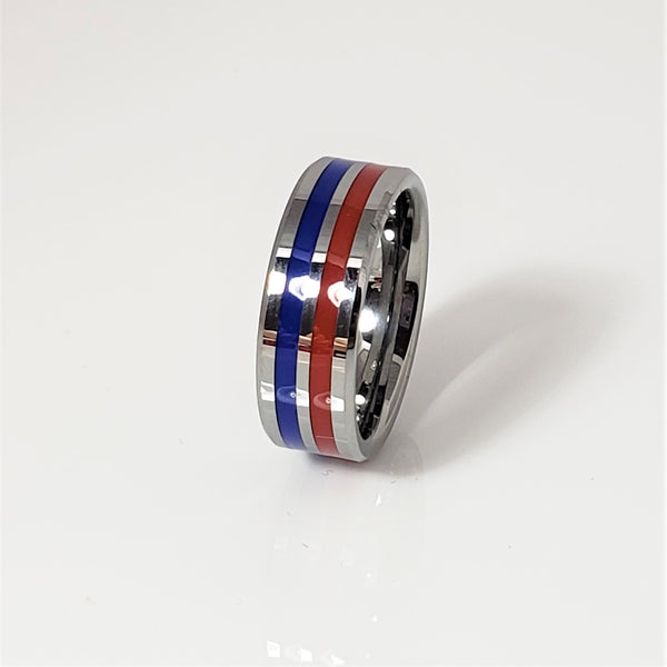 8mm or 6mmThin Red & Blue Line Ring for First Responders Tungsten Carbide