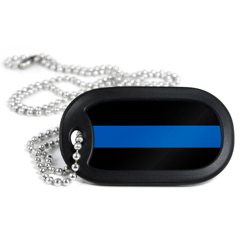 Thin Blue Line Metal Dog Tag Necklace