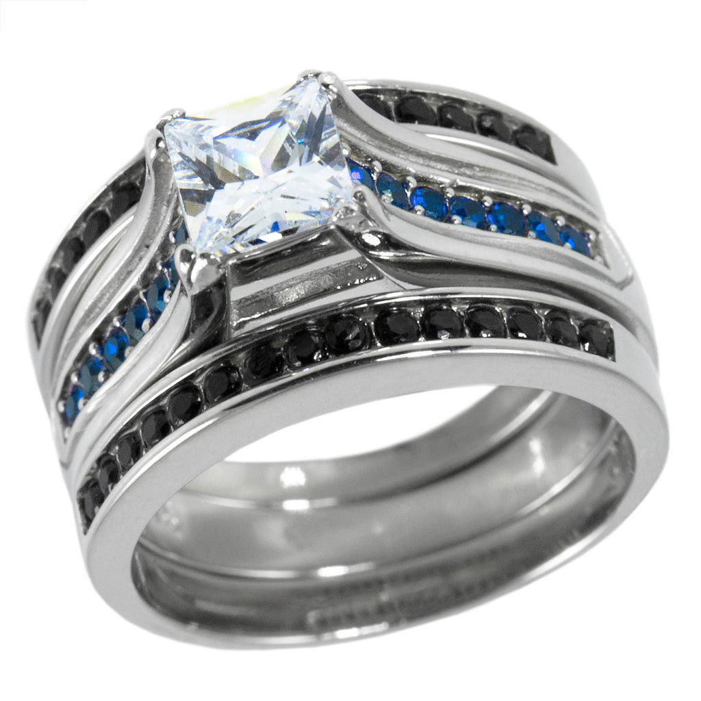 2.10ct Round Blue Sapphire Diamond Engagement Ring Bridal Set Wht Gld
