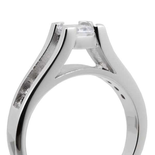 Thin Blue Red Line Engagement 2 Pc Set Sterling Princess Cut CZ