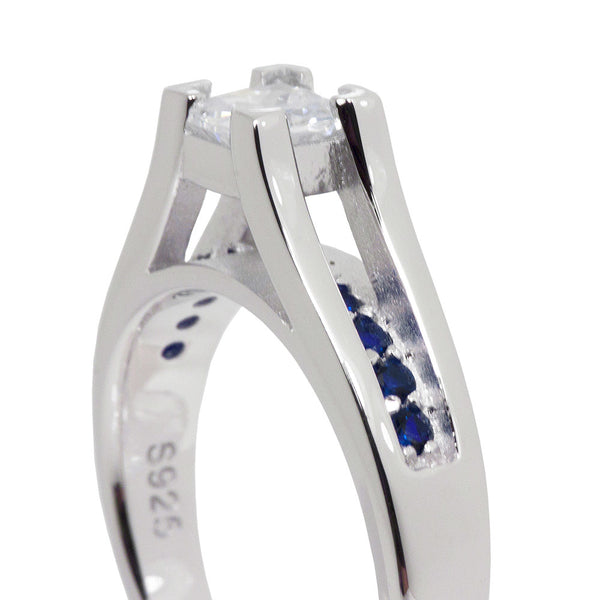 Thin Blue Red Line Engagement 2 Pc Set Sterling Princess Cut CZ