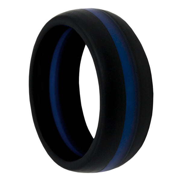 Thin Blue Line Silicone Band Ring 8mm