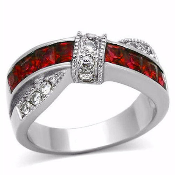 Thin Line Twist Ring Red & Clear CZ 316L Stainless Steel – Honor Valor