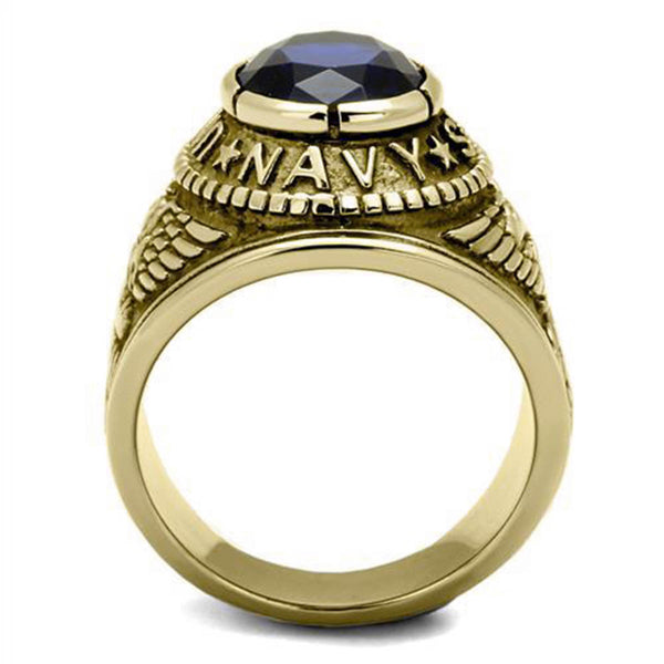 Navy Mens United States Military Ring Dark Blue Stone Gold Stainless Steel