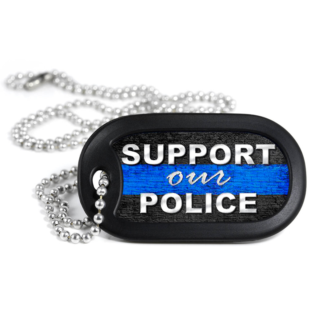 Thin Blue Line Support Our Police Metal Dog Tag Necklace