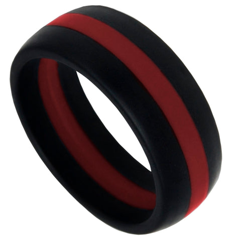 Thin Red Line Silicone Band Ring 8mm