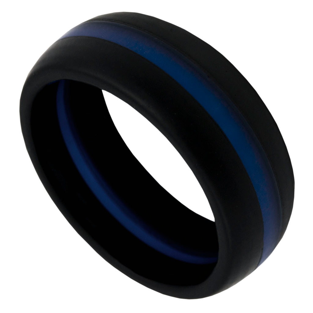 Thin Blue Line Silicone Band Ring 8mm