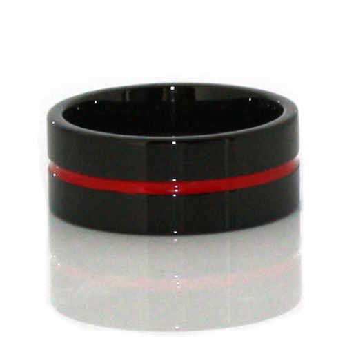 Thin Red Line Tungsten Ring 9MM Flat Thin Profile