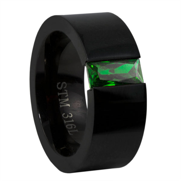 Ring Green Stone Black Band