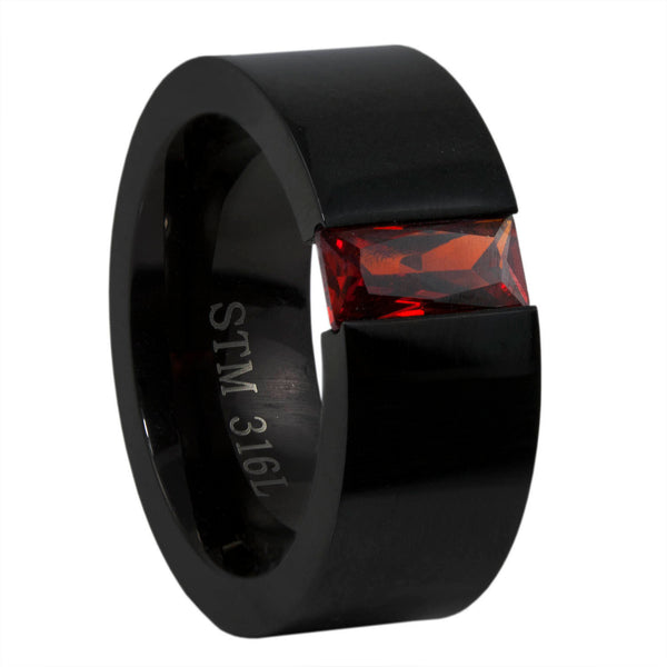 Ring Red CZ Black Band