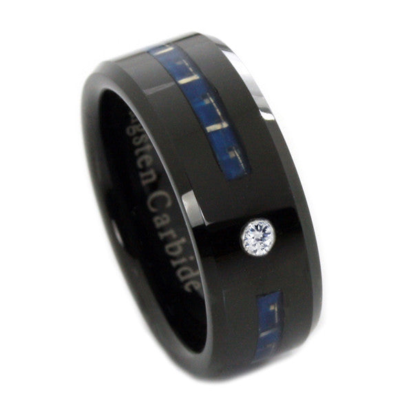 Thin Blue Line Carbon Fiber CZ 8mm Ring