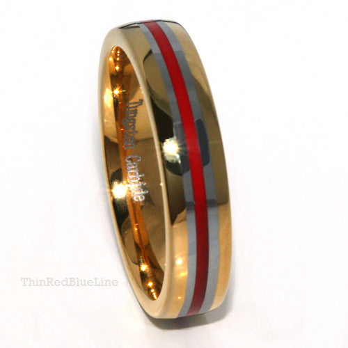 Thin Red Line 6mm Golden Ring